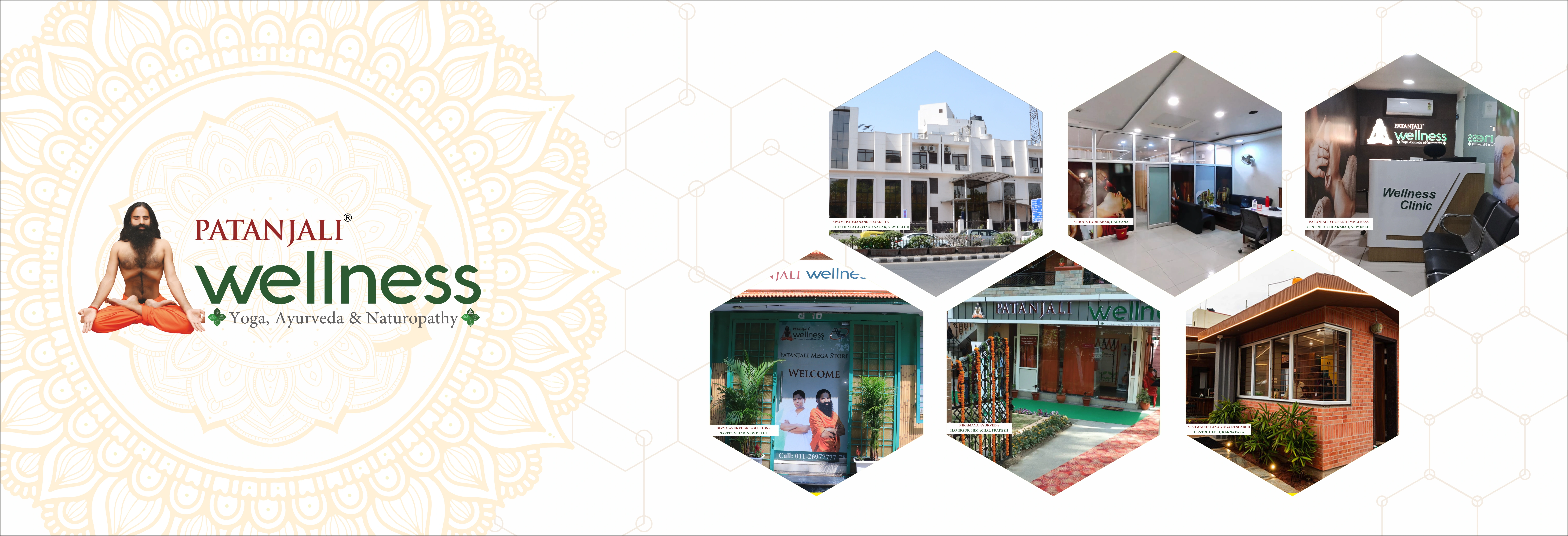 Patanjali Wellness affiliated centres providing Ayurveda, yoga and naturopathy treatments in Hyderabad, Jamshedpur, Faridabad, Pune, Jhajjar and Bilaspur